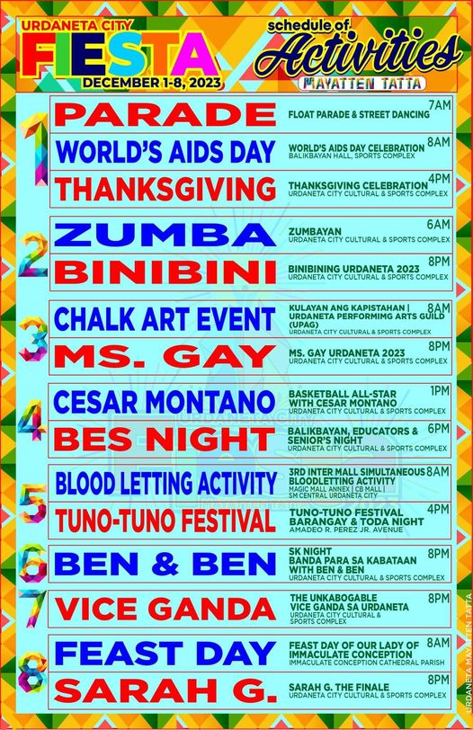 Urdaneta City Fiesta 2023 Official Schedule of Activities